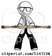 Poster, Art Print Of White Doctor Scientist Man Bo Staff Kung Fu Defense Pose