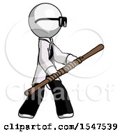 Poster, Art Print Of White Doctor Scientist Man Holding Bo Staff In Sideways Defense Pose