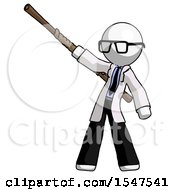 White Doctor Scientist Man Bo Staff Pointing Up Pose