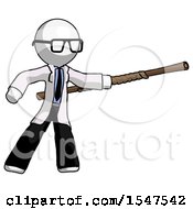 Poster, Art Print Of White Doctor Scientist Man Bo Staff Pointing Right Kung Fu Pose