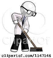 Poster, Art Print Of White Doctor Scientist Man Cleaning Services Janitor Sweeping Side View