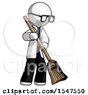 Poster, Art Print Of White Doctor Scientist Man Sweeping Area With Broom