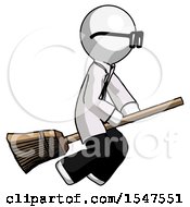 Poster, Art Print Of White Doctor Scientist Man Flying On Broom