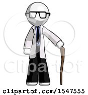 White Doctor Scientist Man Standing With Hiking Stick