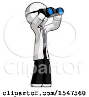 Poster, Art Print Of White Doctor Scientist Man Looking Through Binoculars To The Right