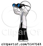 Poster, Art Print Of White Doctor Scientist Man Looking Through Binoculars To The Left