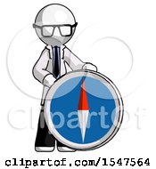 Poster, Art Print Of White Doctor Scientist Man Standing Beside Large Compass