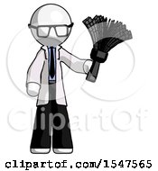 Poster, Art Print Of White Doctor Scientist Man Holding Feather Duster Facing Forward