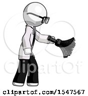 Poster, Art Print Of White Doctor Scientist Man Dusting With Feather Duster Downwards