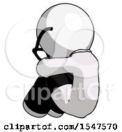 White Doctor Scientist Man Sitting With Head Down Back View Facing Left