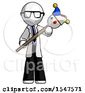White Doctor Scientist Man Holding Jester Diagonally