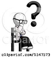 White Doctor Scientist Man Question Mark Concept Sitting On Chair Thinking