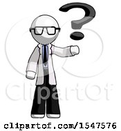 Poster, Art Print Of White Doctor Scientist Man Holding Question Mark To Right