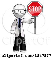 White Doctor Scientist Man Holding Stop Sign