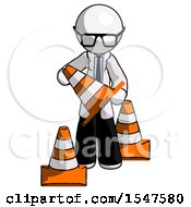 Poster, Art Print Of White Doctor Scientist Man Holding A Traffic Cone
