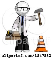 White Doctor Scientist Man Under Construction Concept Traffic Cone And Tools