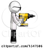 White Doctor Scientist Man Using Drill Drilling Something On Right Side