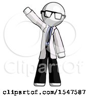 White Doctor Scientist Man Waving Emphatically With Right Arm
