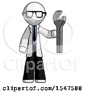 White Doctor Scientist Man Holding Wrench Ready To Repair Or Work