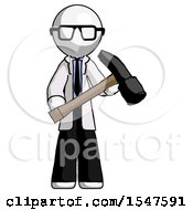 Poster, Art Print Of White Doctor Scientist Man Holding Hammer Ready To Work