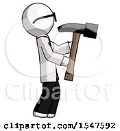 White Doctor Scientist Man Hammering Something On The Right
