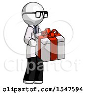 White Doctor Scientist Man Giving A Present