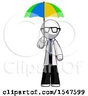 White Doctor Scientist Man Holding Umbrella Rainbow Colored