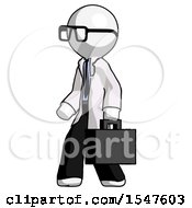 White Doctor Scientist Man Walking With Briefcase To The Left