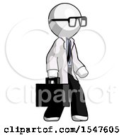 White Doctor Scientist Man Walking With Briefcase To The Right
