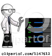 Poster, Art Print Of White Doctor Scientist Man Server Administrator Doing Repairs