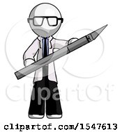 Poster, Art Print Of White Doctor Scientist Man Holding Large Scalpel