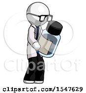 White Doctor Scientist Man Holding Glass Medicine Bottle