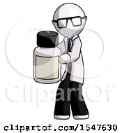 White Doctor Scientist Man Holding White Medicine Bottle