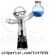 White Doctor Scientist Man Holding Large Round Flask Or Beaker