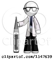 Poster, Art Print Of White Doctor Scientist Man Standing With Large Thermometer