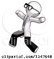 Poster, Art Print Of White Doctor Scientist Man Running Away In Hysterical Panic Direction Left