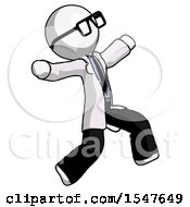 White Doctor Scientist Man Running Away In Hysterical Panic Direction Right