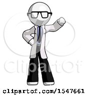 White Doctor Scientist Man Waving Left Arm With Hand On Hip