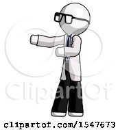 White Doctor Scientist Man Presenting Something To His Right