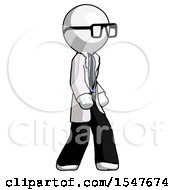 Poster, Art Print Of White Doctor Scientist Man Walking Turned Right Front View