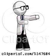 White Doctor Scientist Man Presenting Something To His Left