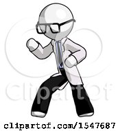 White Doctor Scientist Man Martial Arts Defense Pose Left
