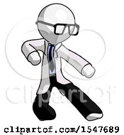 White Doctor Scientist Man Karate Defense Pose Right
