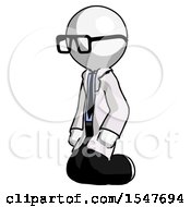 White Doctor Scientist Man Kneeling Angle View Left
