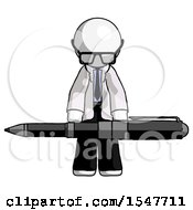 Poster, Art Print Of White Doctor Scientist Man Weightlifting A Giant Pen