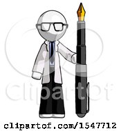 Poster, Art Print Of White Doctor Scientist Man Holding Giant Calligraphy Pen
