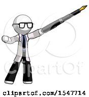 Poster, Art Print Of White Doctor Scientist Man Pen Is Mightier Than The Sword Calligraphy Pose
