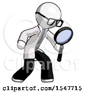 Poster, Art Print Of White Doctor Scientist Man Inspecting With Large Magnifying Glass Right