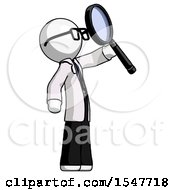 Poster, Art Print Of White Doctor Scientist Man Inspecting With Large Magnifying Glass Facing Up