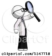 White Doctor Scientist Man Inspecting With Large Magnifying Glass Facing Up
